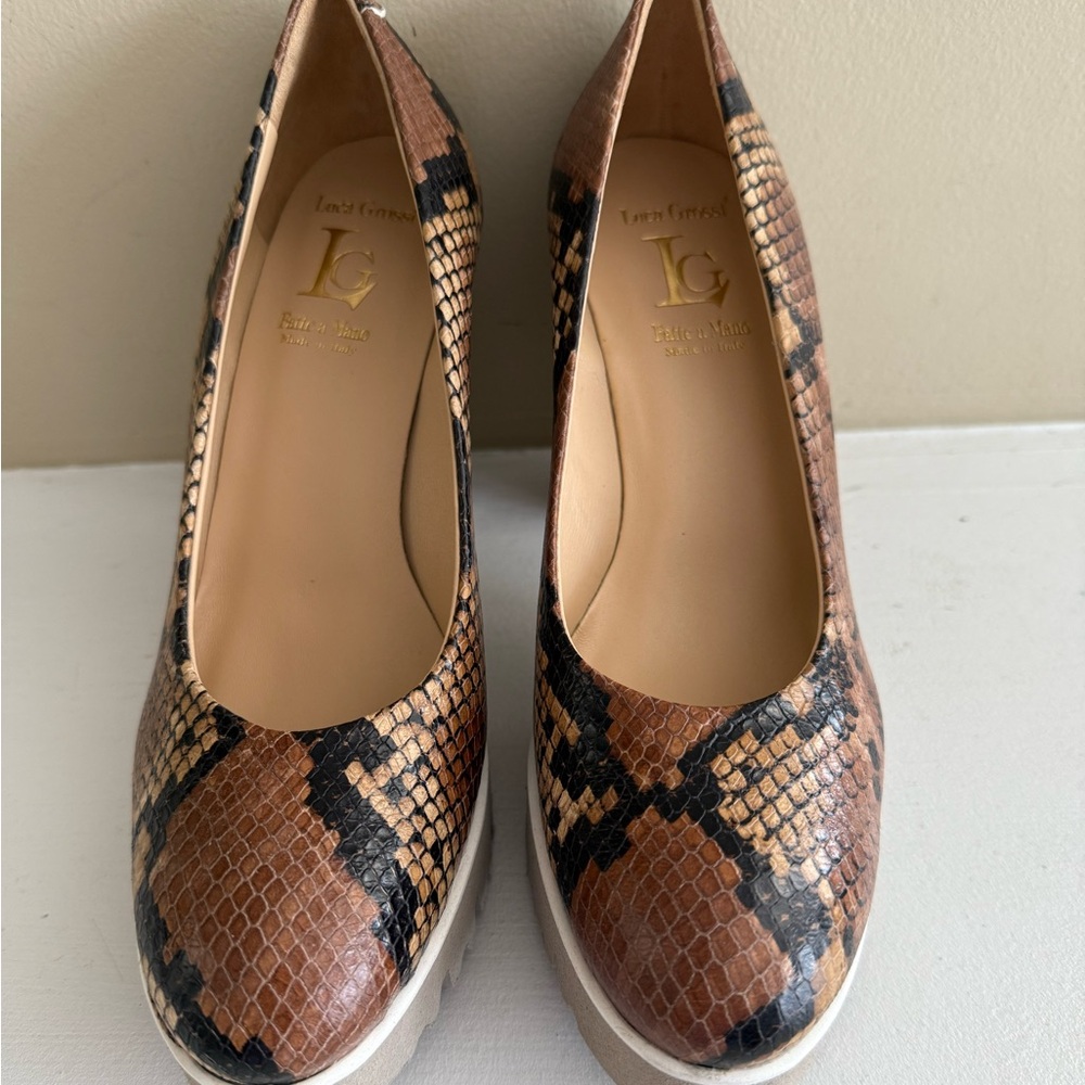 New In Box Luca Grossi Oriana 3901 Cognac Python Print Heels Size 38/US 8 - Picture 14 of 14